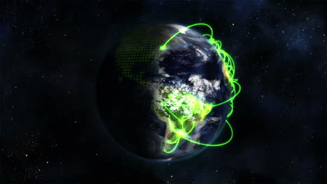 la tierra animada con conexiones verdes gira en el espacio, imagen de nasa.org.