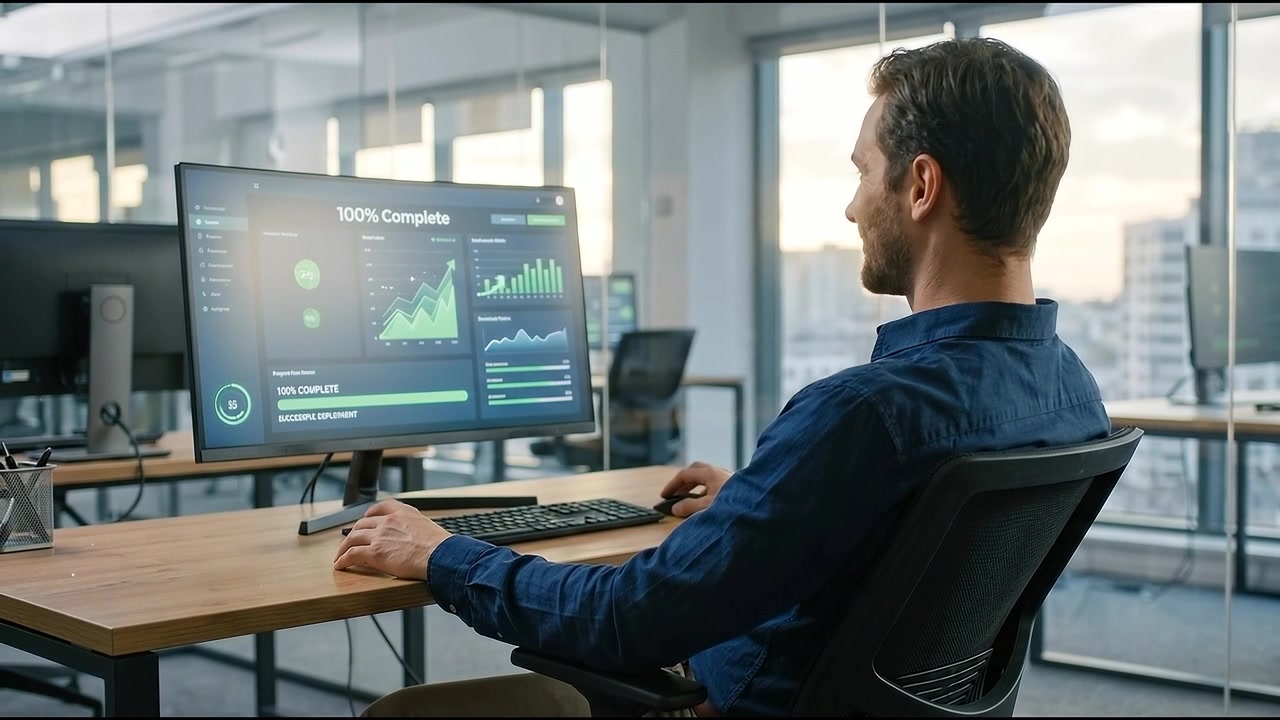 Professional Man Analyzing Data on Computer in Modern Office