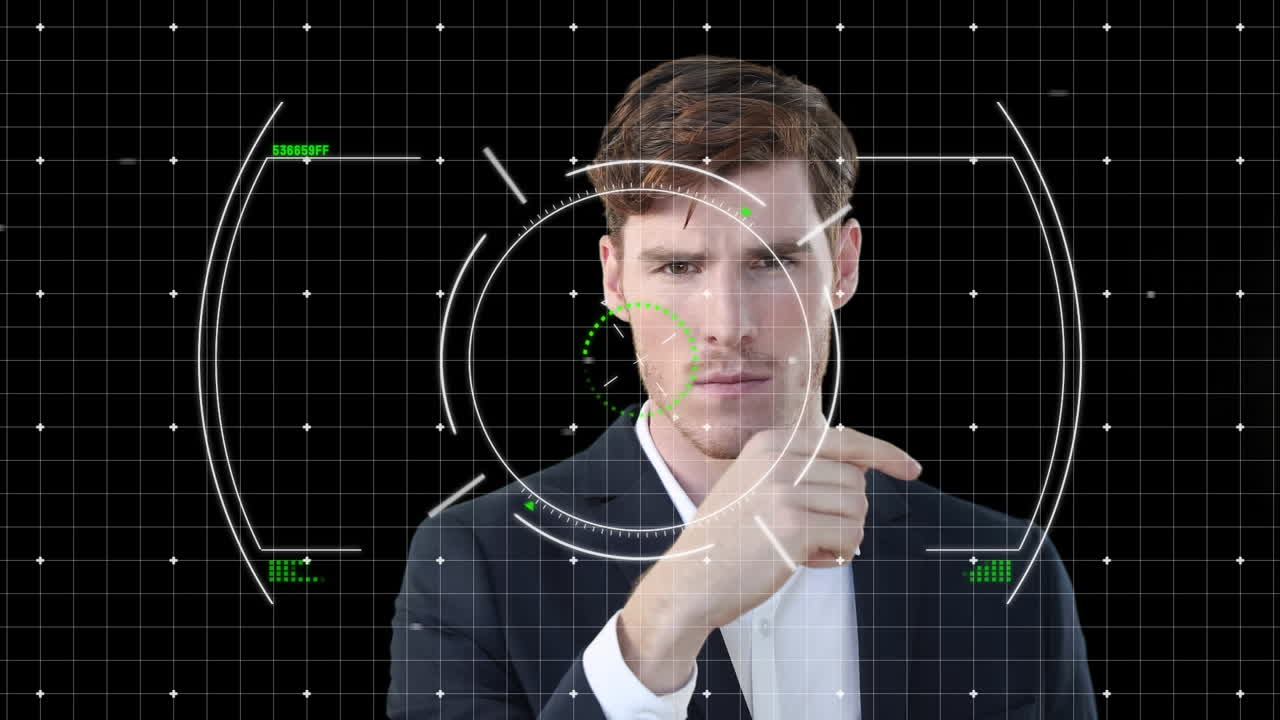 animación del procesamiento de datos sobre el pensamiento del empresario caucásico
