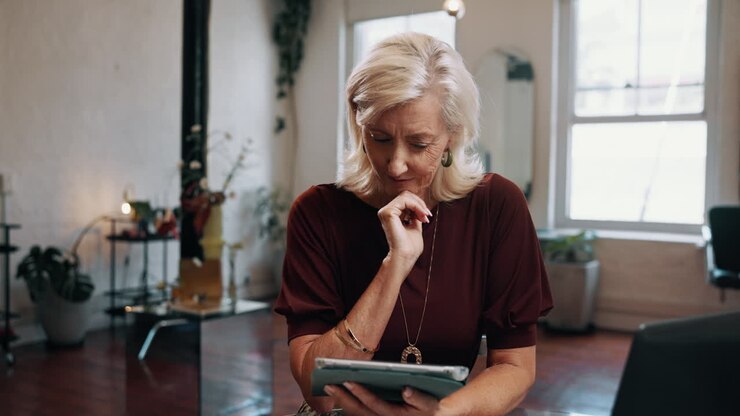 Mature Woman Using Digital Tablet in Modern Office