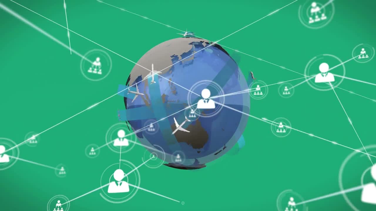 전 세계 사람들과의 연결 네트워크의 애니메이션 아이콘