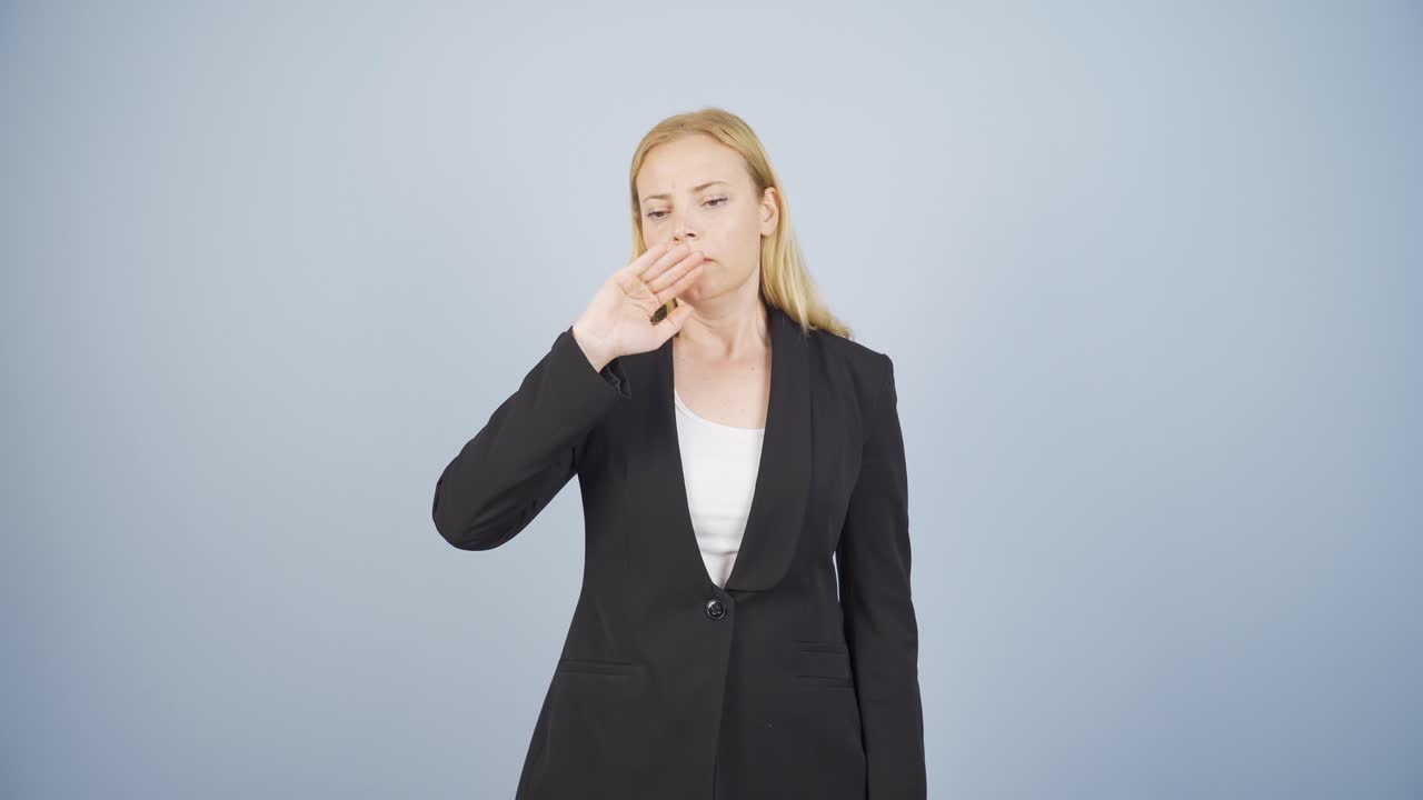 Coughing business woman.