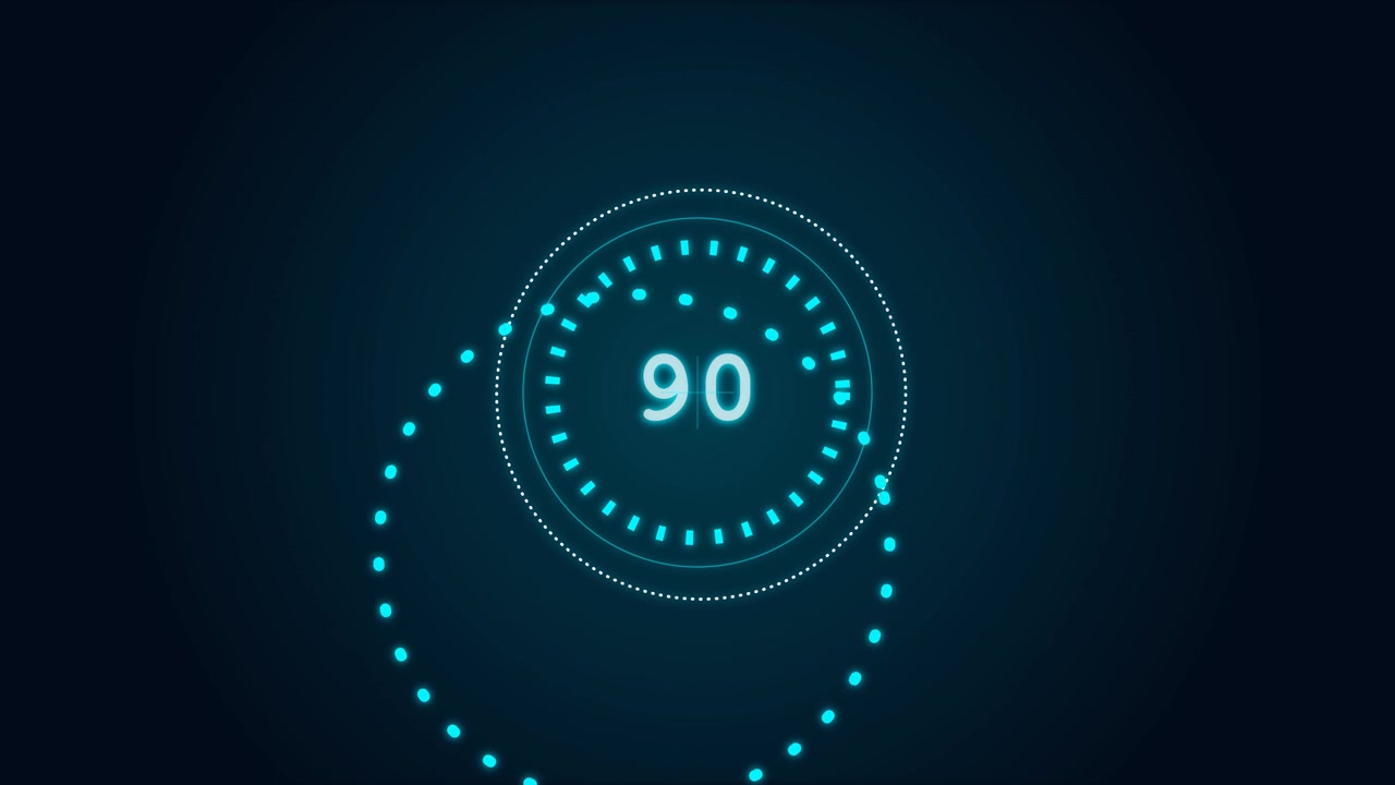 Digital HUD Interface Displaying Number Ninety with Rotating Circular Elements