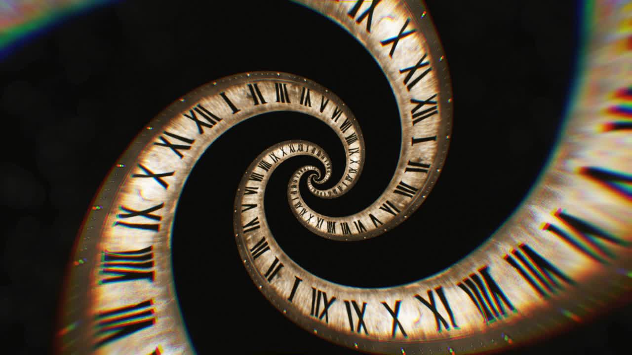 la rotación del reloj en espiral de los números romanos animación sin costuras abstracta