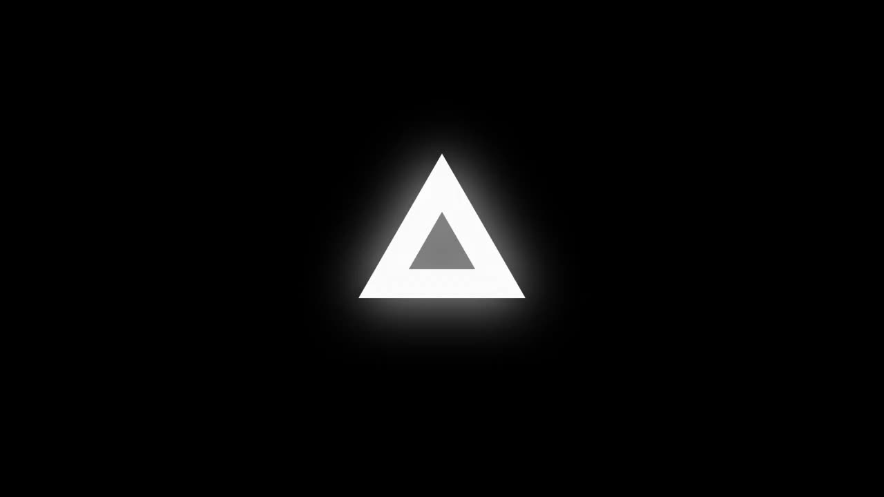 White triangle and colourful circles on black background