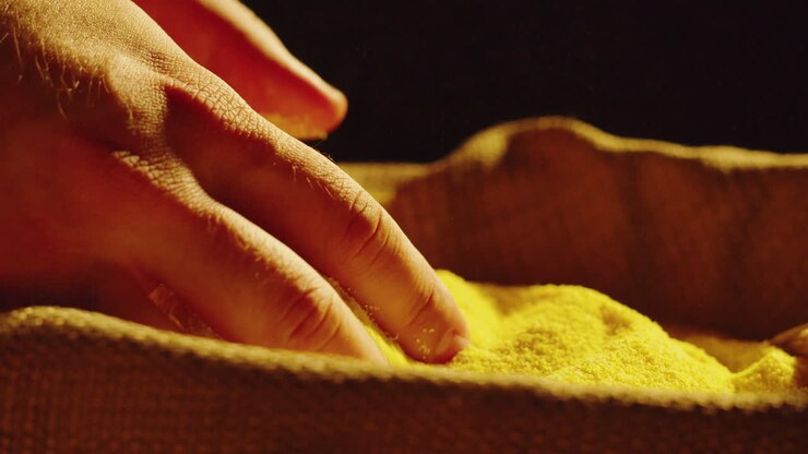 Pouring Yellow Cornmeal or Grain