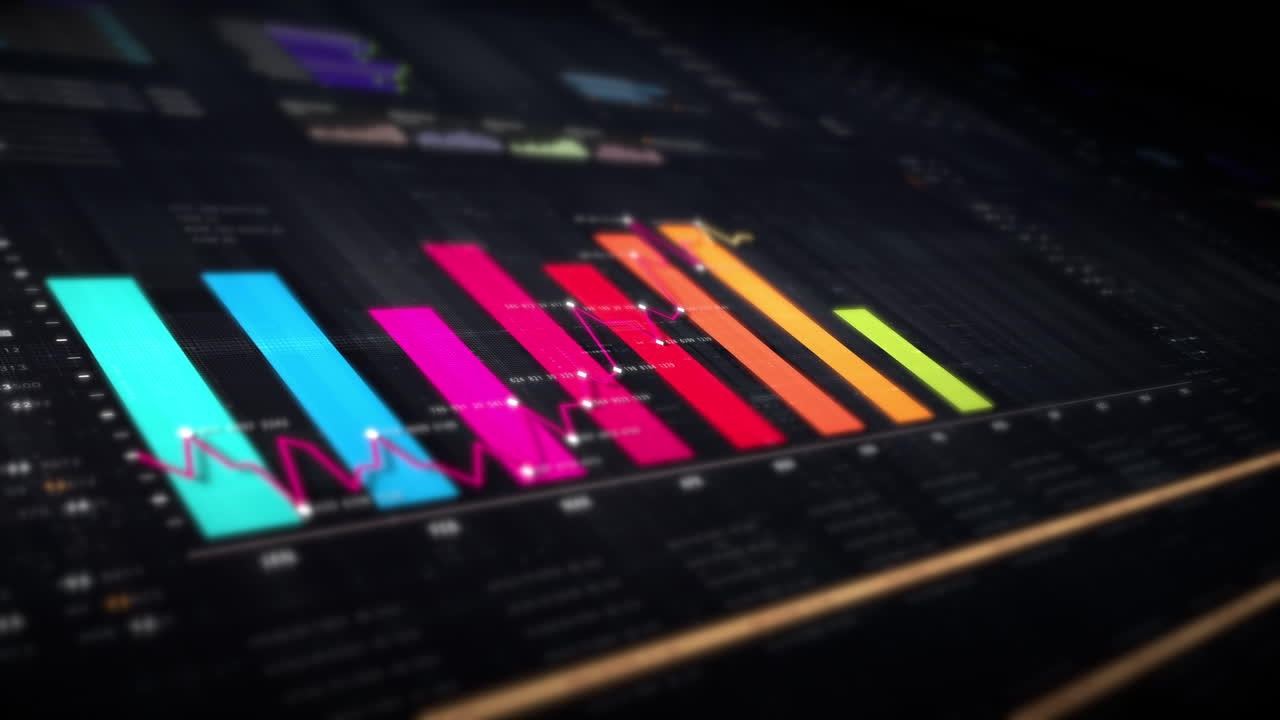 visuales de datos dinámicos para gráficos de información de negocios, gráficos animados e insights basados en datos para una maqueta de reunión de negocios. explore el mundo del comercio, las bolsas de valores y la criptografía