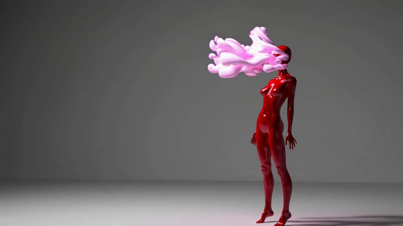 mujer renderizada en 3d con nube rosada