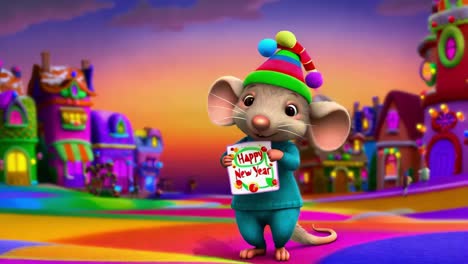 cute mouse with happy new year card