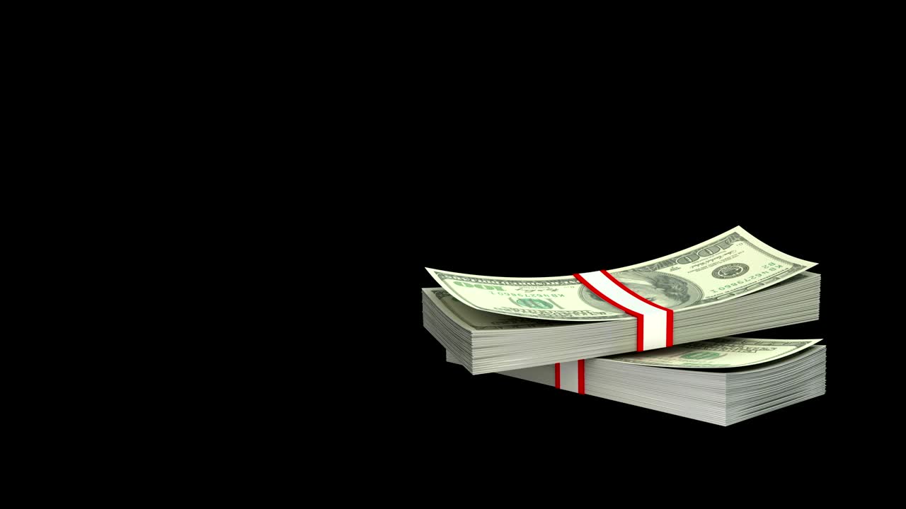 Falling pile of US Dollar money in 4K with Alpha matte mask