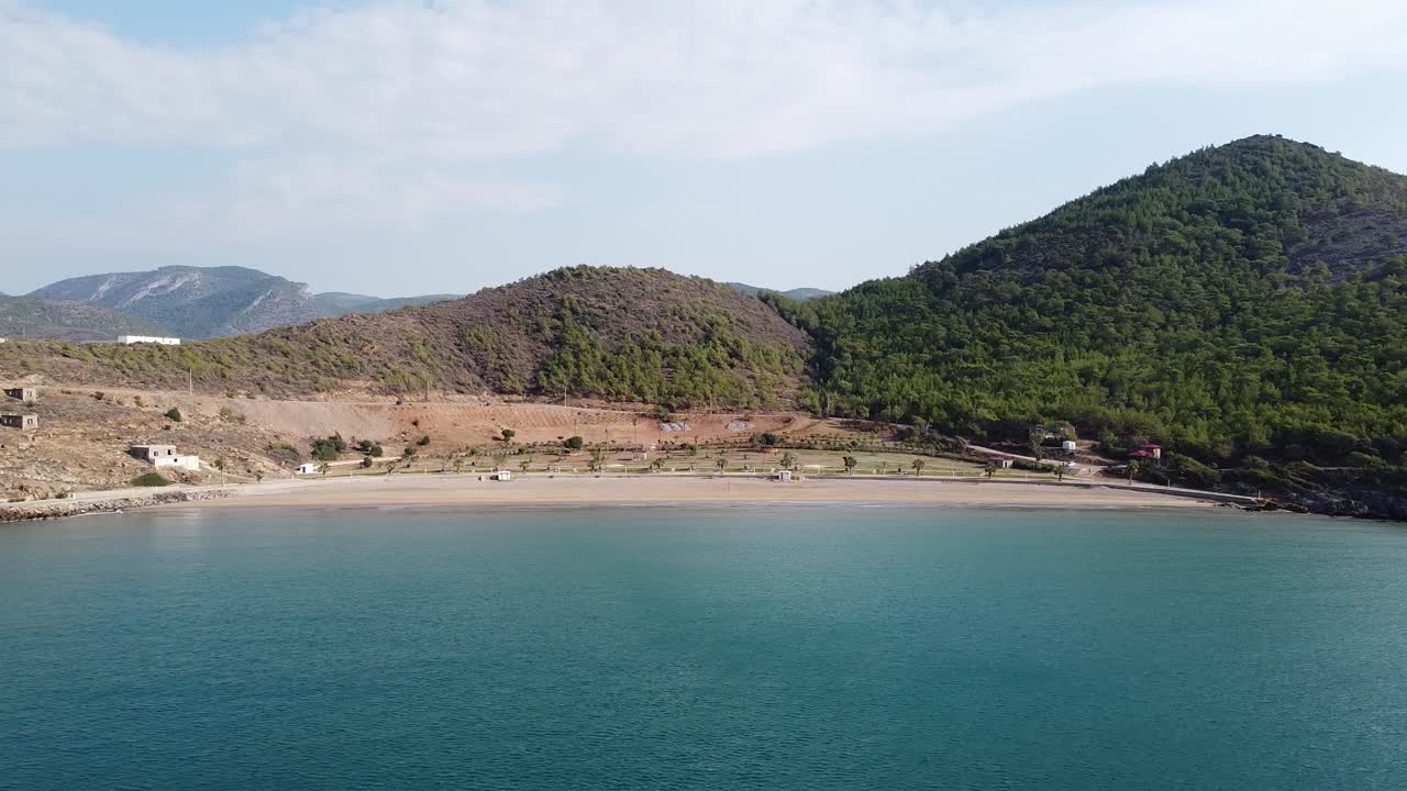 Aerial Drone Blue Sea Empty Beach