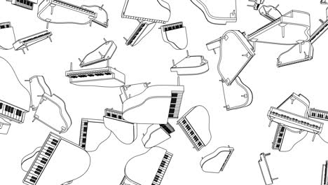 muchos pianos blancos sobre un fondo blanco.