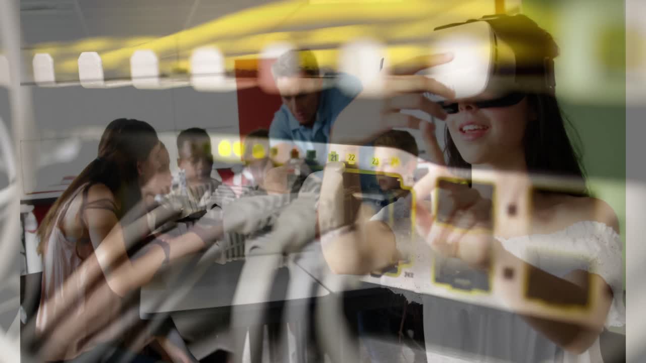 vr 헤드 ⁇ 을 사용하는 백인 소녀를 통해 서버  ⁇ 의 애니메이션