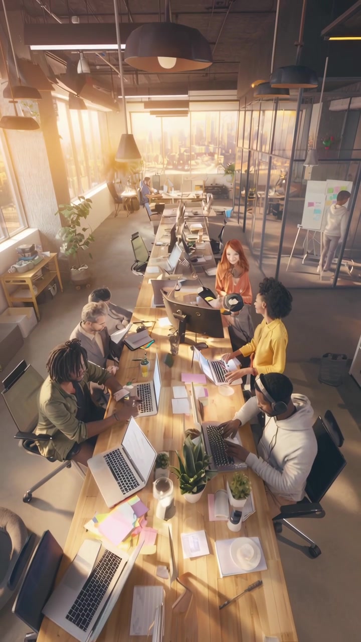 Diverse Team Collaborating and Working in a Modern Open-Plan Office