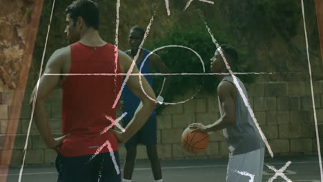 basketball strategy animation over players on outdoor court