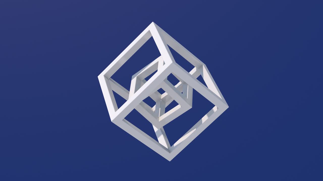 два белых кубика вращаются, синий фон. абстрактная иллюстрация, 3d-рендер.