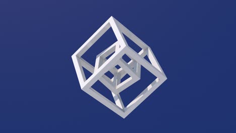 dos cubos blancos girando, fondo azul. ilustración abstracta, renderizado en 3d.