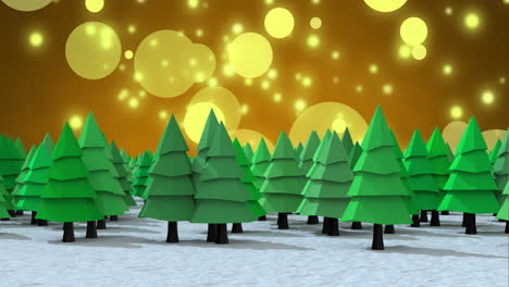 animation of christmas trees and spots of light falling background