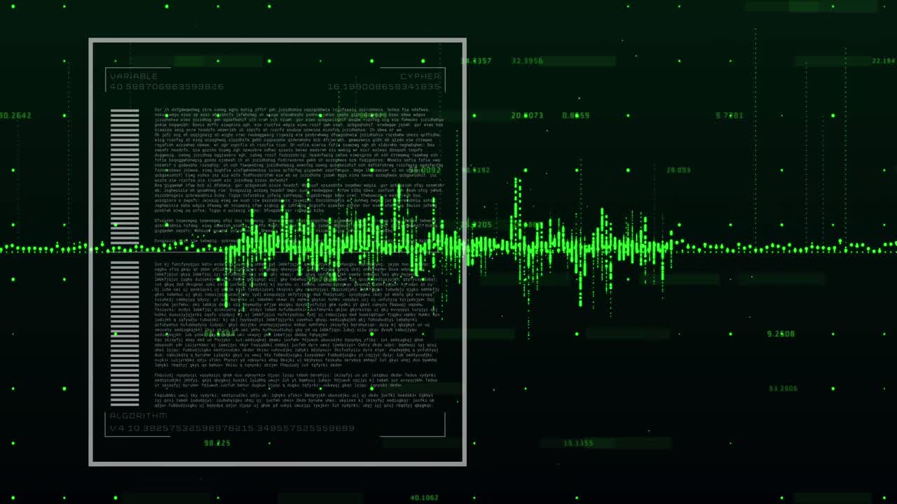 Animation of graphs, loading bars, data and changing numbers over black background