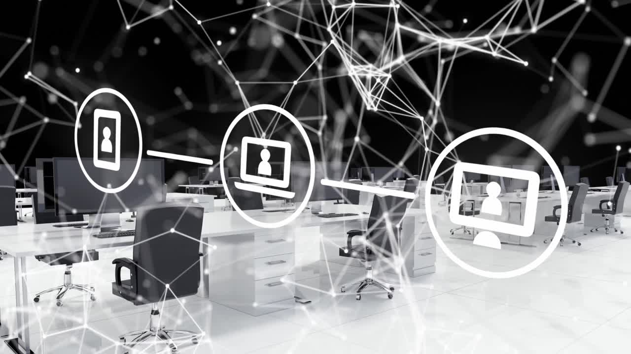 아이콘과 데이터 처리와 함께 디지털 인터페이스의 애니메이션. 글로벌 컴퓨터 네트워크 기술 co