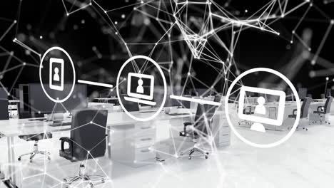 animación de la interfaz digital con iconos y procesamiento de datos. tecnología de red informática global