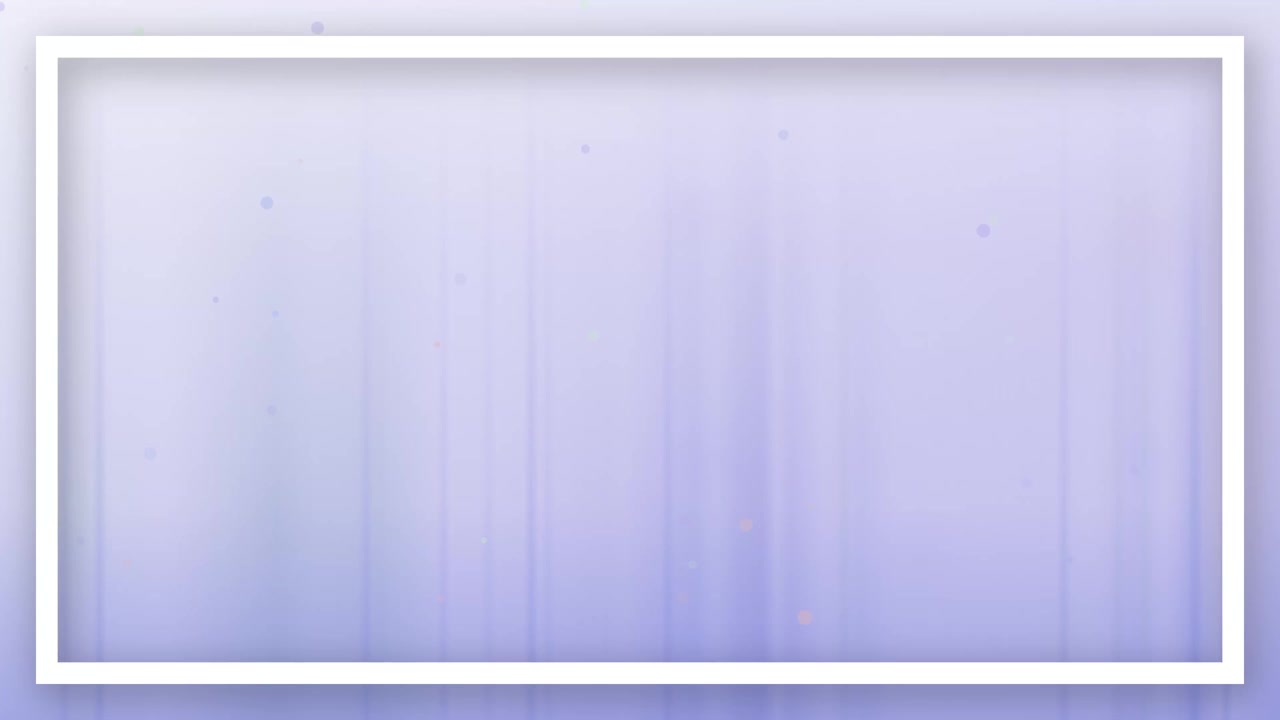 Tende di luce viola tenue e particelle delicate scorrono fluidamente dietro una cornice rettangolare minimalista