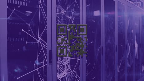 animation of qr code scanning over computer servers