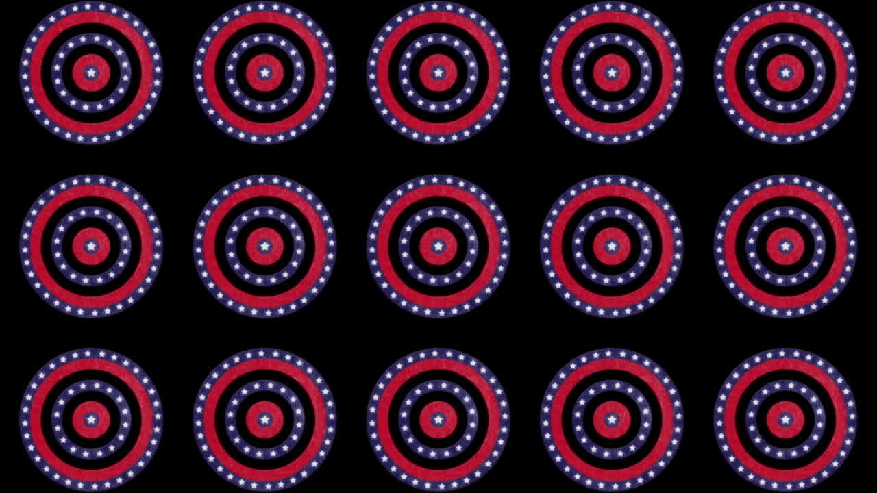 animación de círculos de ee.uu. paquete de 5 texto en filas de círculos girando con estrellas de la bandera estadounidense