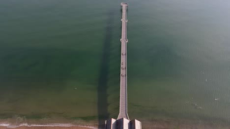 birds eye view of saltburn-by-the-sea, saltburn pier and ocean in cleveland, north yorkshire in summer, early morning