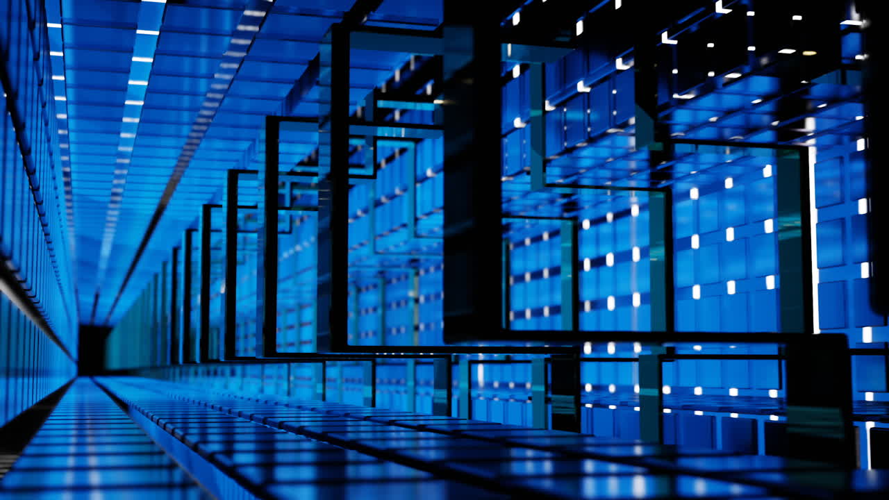 corredor geométrico azul futurista