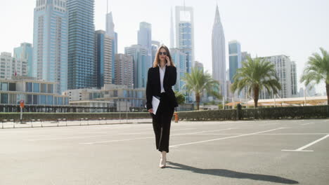 Elegante-Mujer-De-Negocios-Con-Teléfono-Al-Aire-Libre