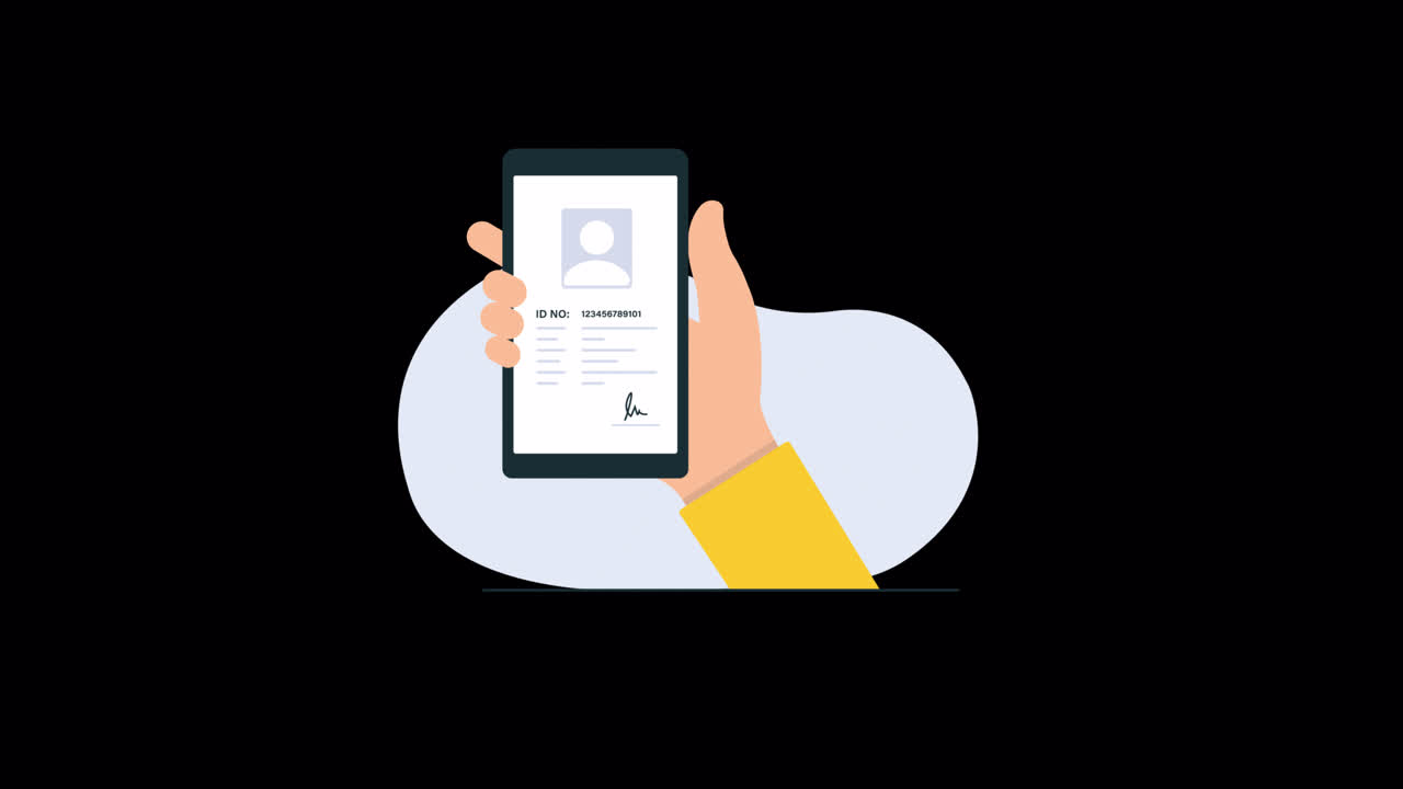 Animated Hand Holding Smartphone Displaying Digital ID Card
