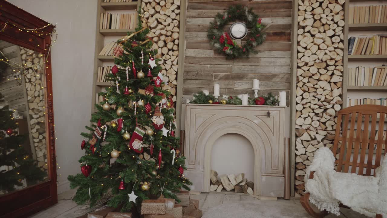decoración de la sala de estar de navidad rústica