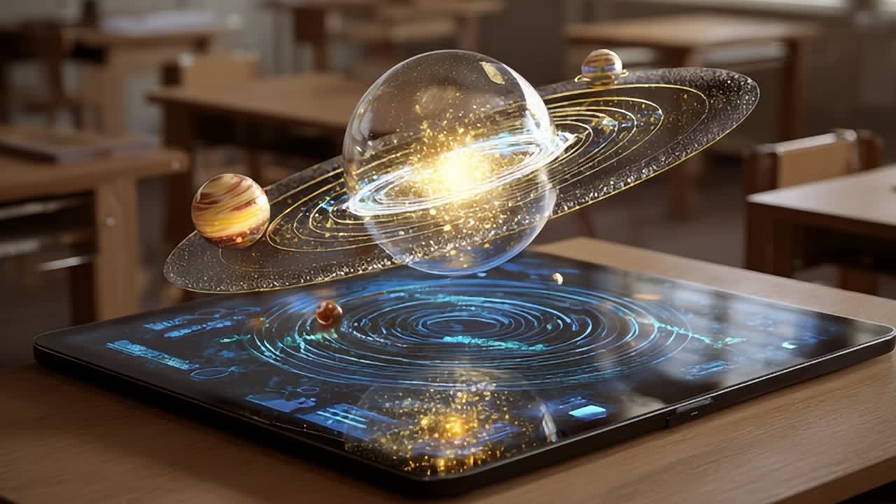 Attività scolastica coinvolgente con modello olografico del sistema solare