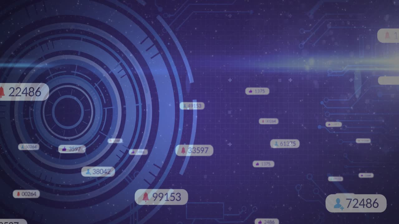 Processing digital data with numbers and circular patterns on futuristic interface