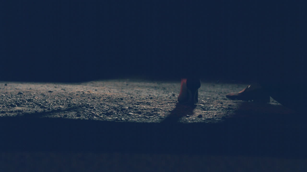 Image Of A Couple Feet Getting Off The Car During Evening. - Close Up, Slow Motion