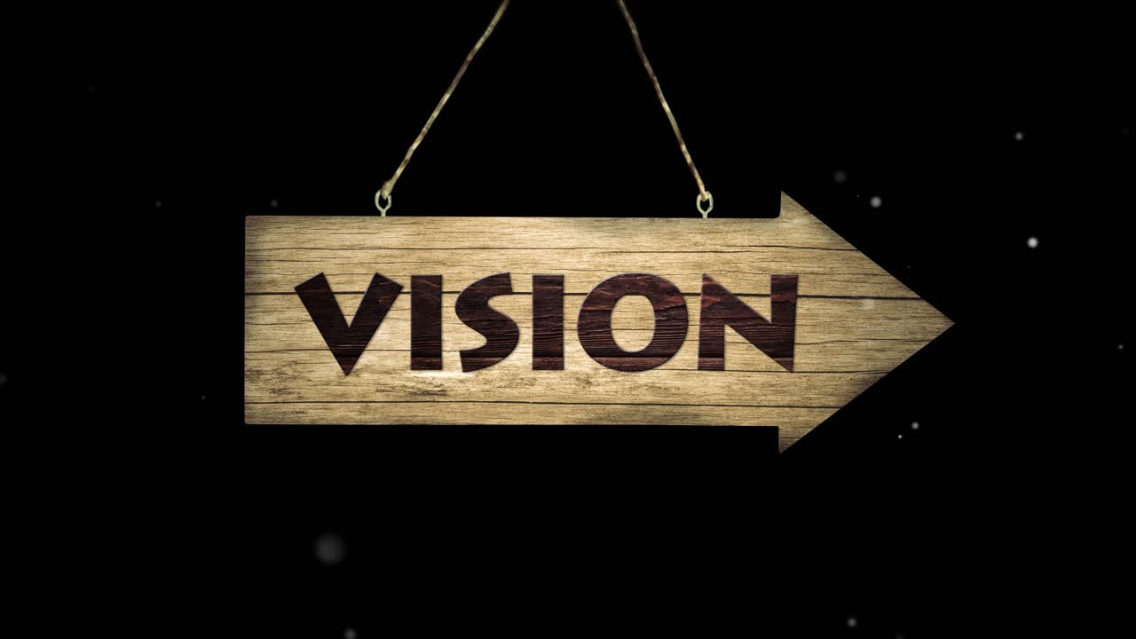 Vision, Team, Business on Wodden Sign - on black