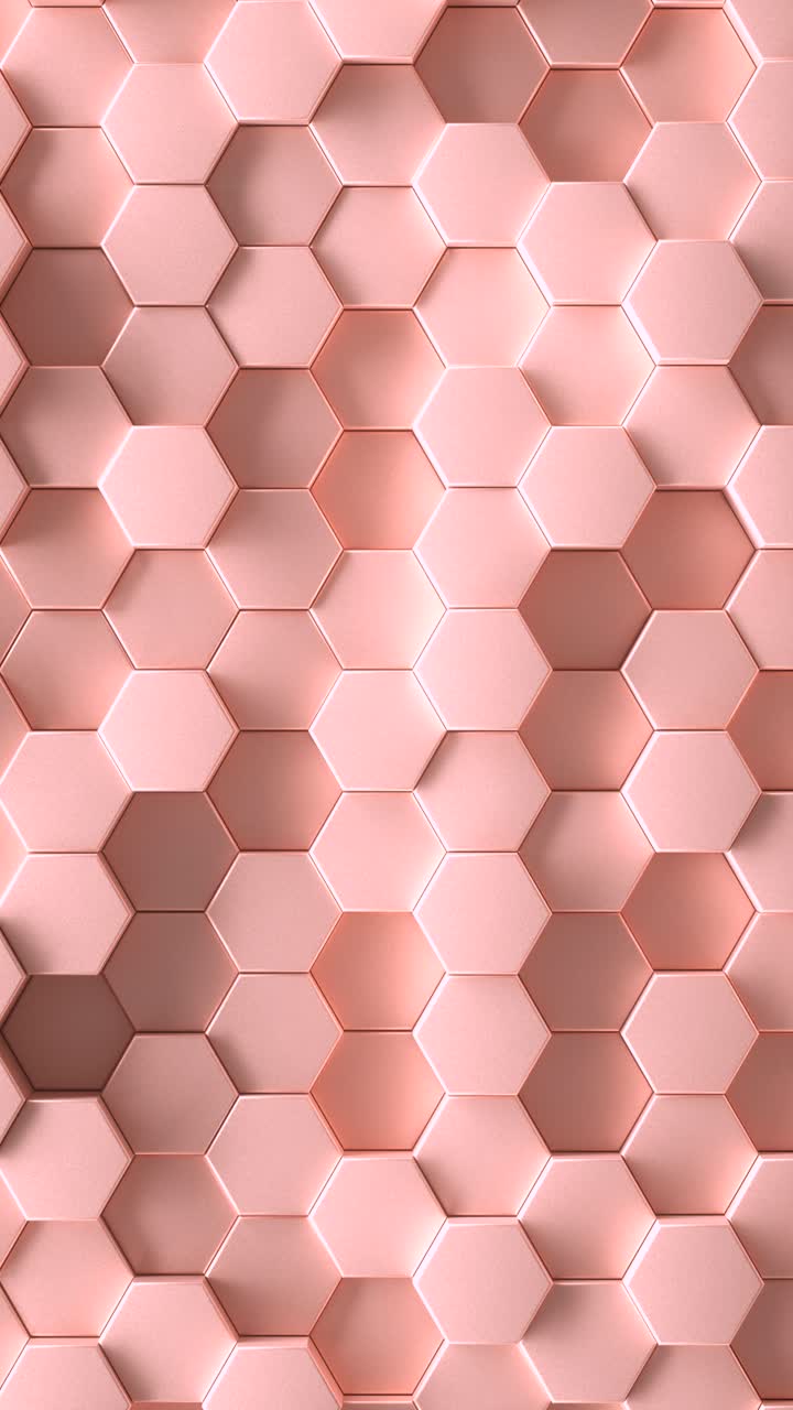 Abstract background of pulsing pink hexagons in wall. 3d loop