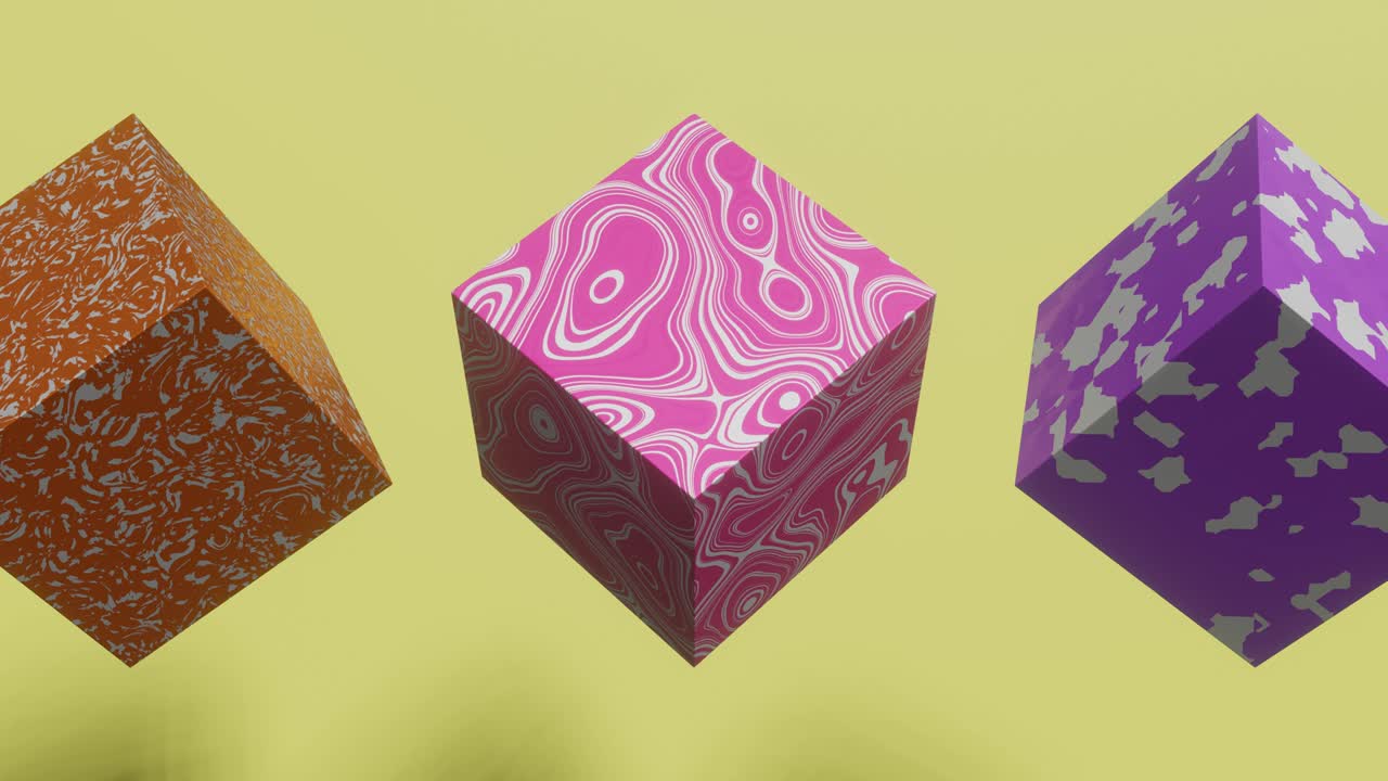 многоцветные кубики, анимированные на желтом фоне. современная абстрактная бесшовная петля 3d-анимация