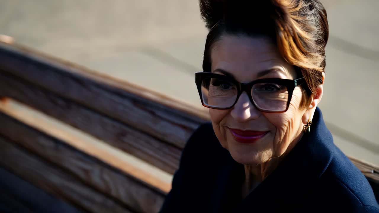 Stylish older woman sitting on a park bench