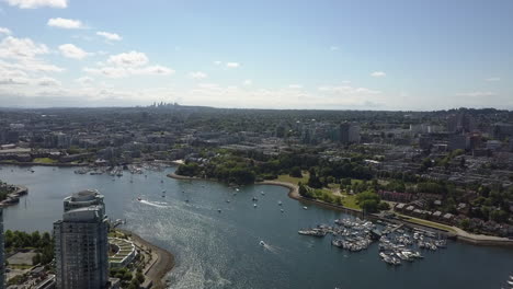 False-Creek-aerial:-Urban-waterway-in-Vancouver,-British-Columbia