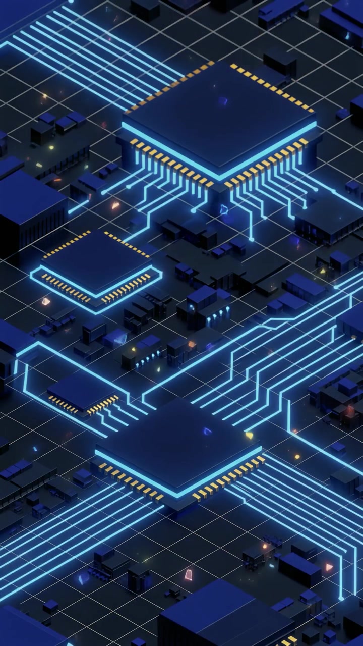 Digitalt Printkort med Glødende Dataflow og Mikrochips