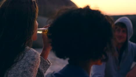 friends enjoying sunset beach party