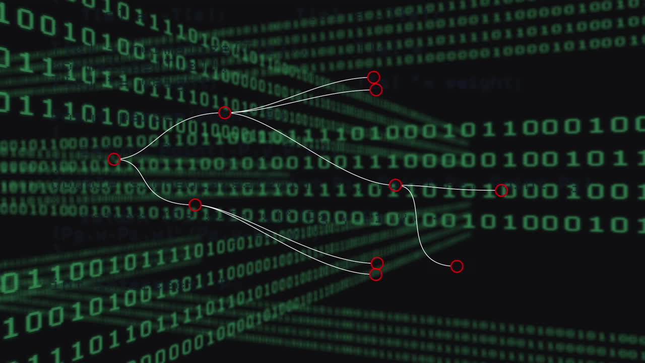 Animation of binary code over connections on black background