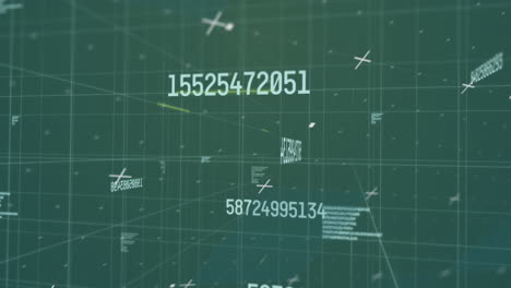 animación de números cambiantes y procesamiento de datos sobre la cuadrícula sobre fondo verde