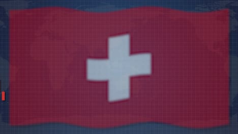animation of the swiss flag transitioning into dynamic candlestick charts, symbolizing economic fluctuations with vibrant colors and smooth transitions