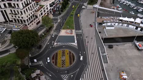 Ascending-Over-Francisco-Sá-Carneiro-Roundabout-Cultural-Landmark-In-Funchal,-Portugal