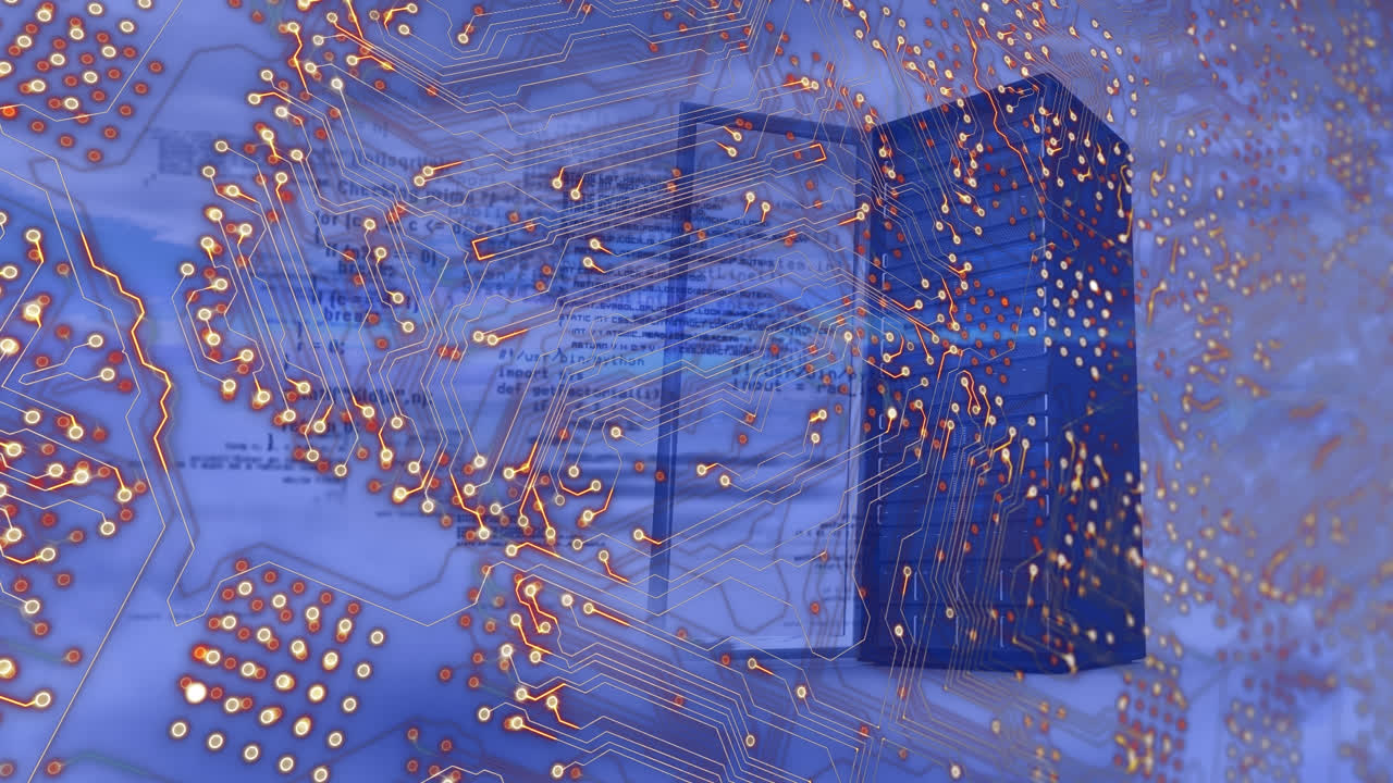 animación de circuito integrado sobre servidor en azul