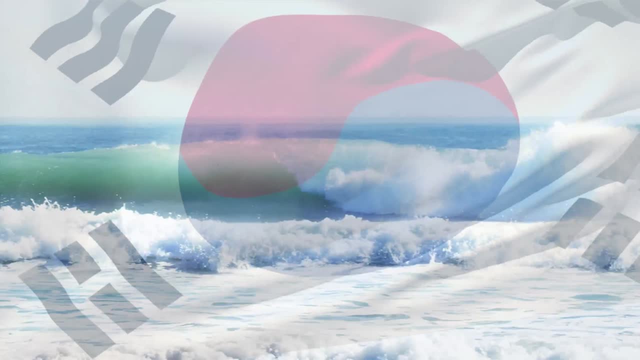 바다의 파도에 맞서 한국  ⁇ 발을 흔드는 디지털 구성