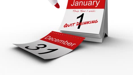 animation of red pen and quit drinking text in red on january 1st of daily calendar